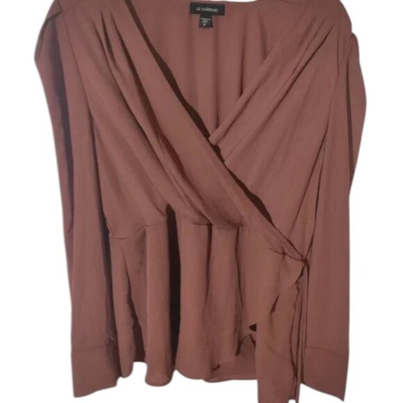 Le Château Women’s Blouse Rust Brown Wrap Front Long Sleeve Top Size M - Picture 3 of 8
